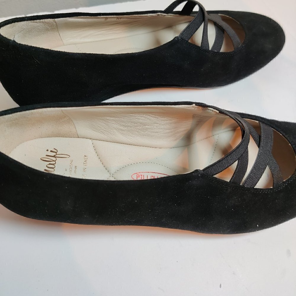 Amalfi Shoe Made in Italy Sz 8 Black Microfiber Low Wedge leather insole. NWOT - Picture 3 of 4